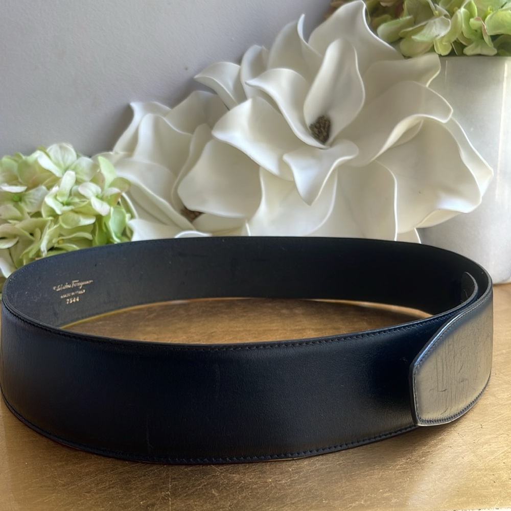 Salvatore Ferragamo Black Leather Hook and Loop 2” Belt